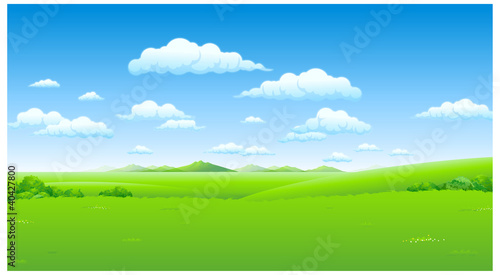 Green landscape with blue sky