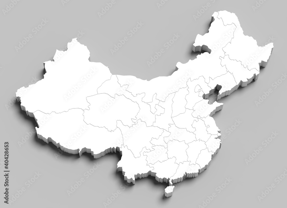 3d China white map on grey isolated
