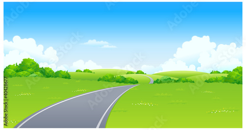 Curved Road over green landscape