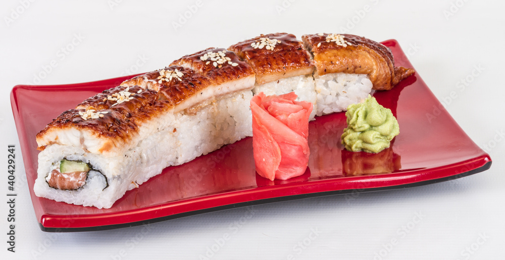 Japanese traditional Cuisine - Maki Roll with Cucumber , Cream C Japanese traditional Cuisine - Maki Roll with Cucumber , Cream C