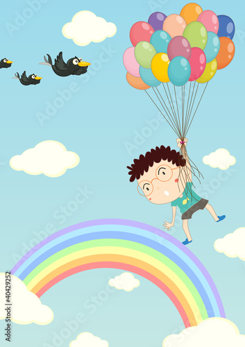 Floating with balloons