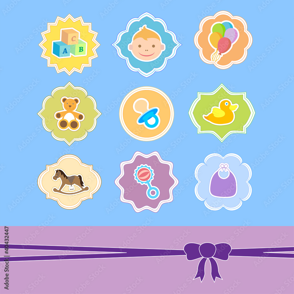 set baby icon in frame, baby arrival announcement set baby icon in frame, baby arrival announcement