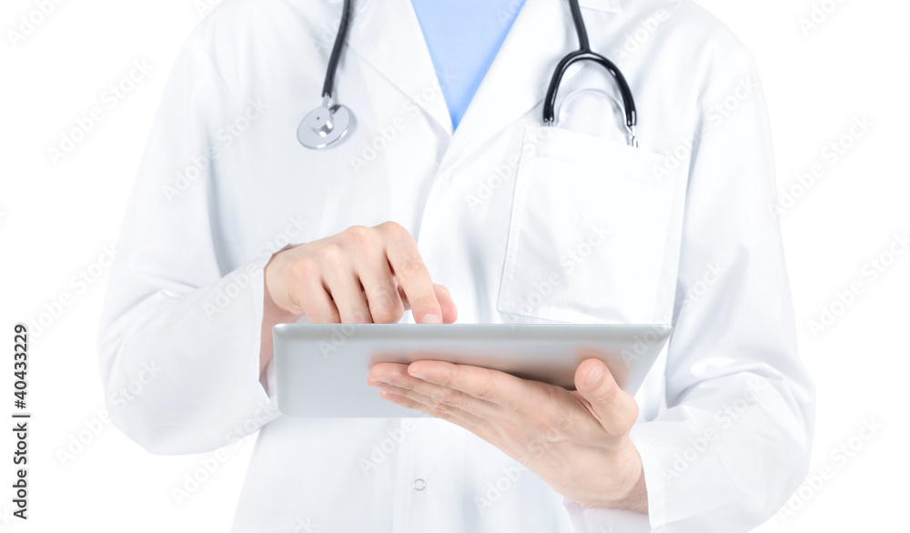 Doctor Working With Digital Tablet PC Isolated Doctor Working With Digital Tablet PC Isolated