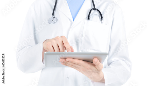 Doctor Working With Digital Tablet PC Isolated