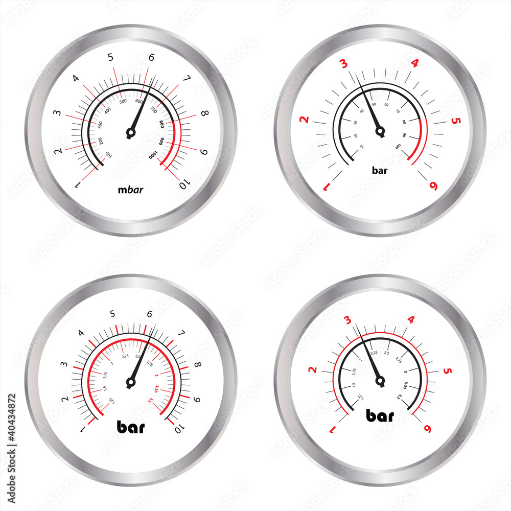 Set of manometers, isolated on white background Set of manometers, isolated on white background