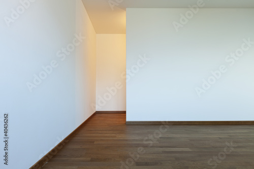 interior empty room, white walls, wooden floor