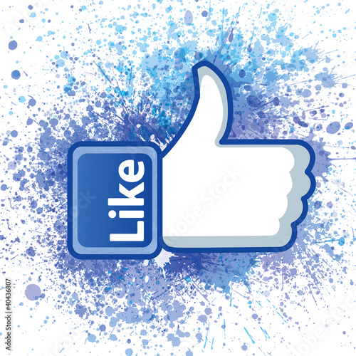 Thumb up hand with word like and color sprays. Vector