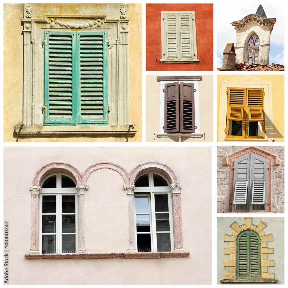 collage with classic old windows in Italy