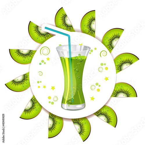 Glass of kiwi juice with slices kiwi