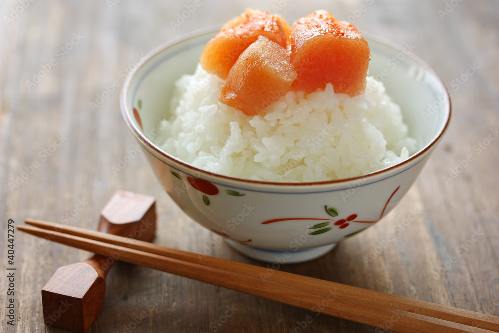seasoned cod roe on the rice, japanese food seasoned cod roe on the rice, japanese food