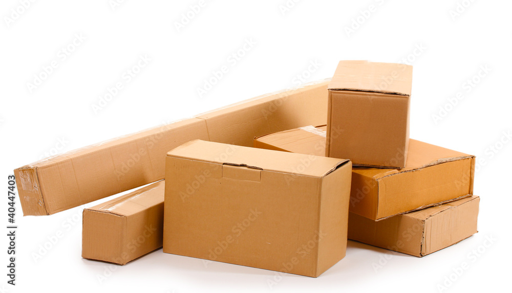 Fototapeta premium Brown cardboard boxes isolated on white