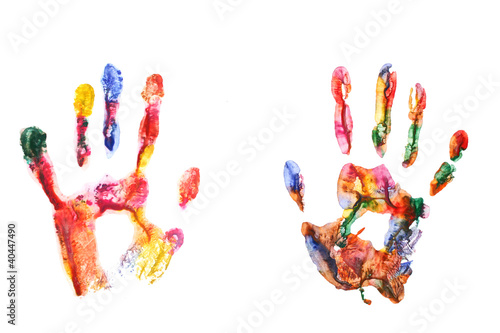 Color hand prints isolated on white