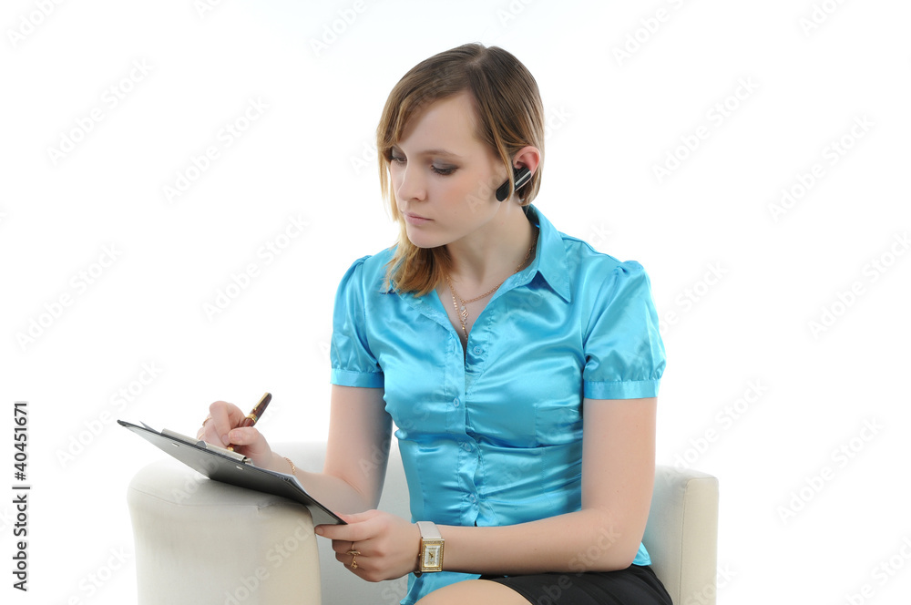 Girl writes tablet Girl writes tablet