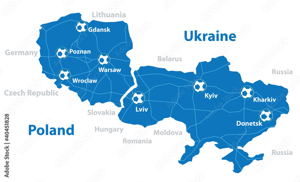 Poland and Ukraine vector map. Separate layers.