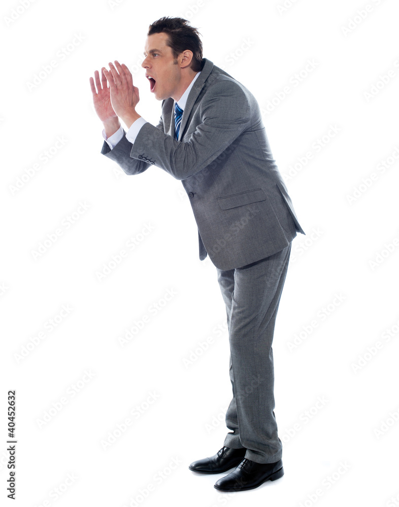 Annoyed executive shouting, isolated Annoyed executive shouting, isolated