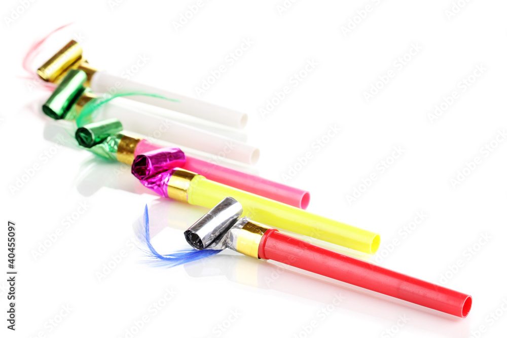 Party whistles isolated on white Party whistles isolated on white