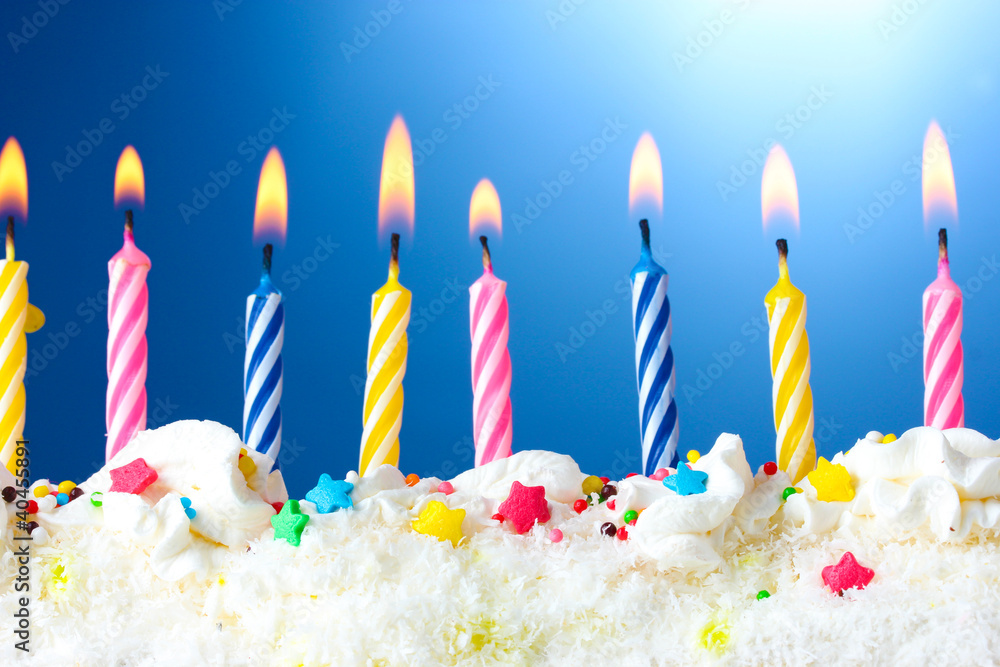 beautiful birthday candles on blue background beautiful birthday candles on blue background