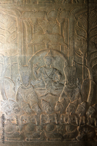 Carvings on wall and terrace of Angkor Wat