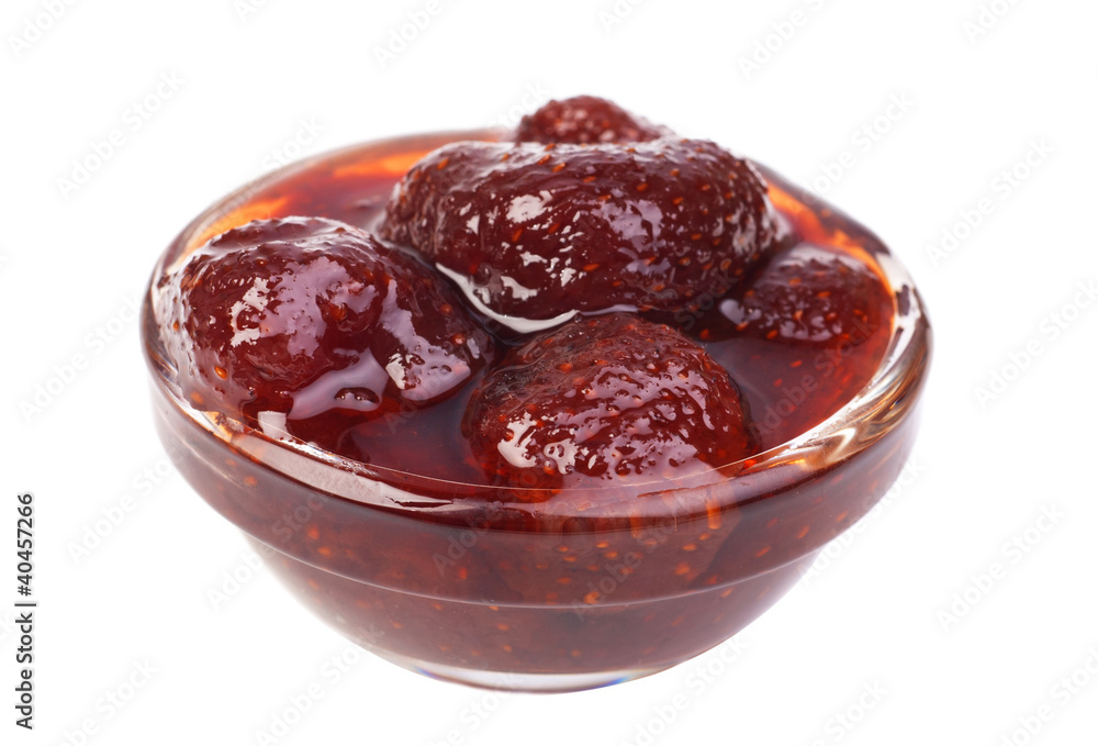 strawberry jam glass isolated on a white background strawberry jam glass isolated on a white background