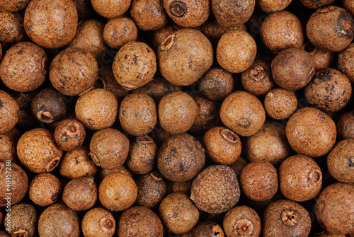 Background texture of whole allspice jamaica pepper . Macro.