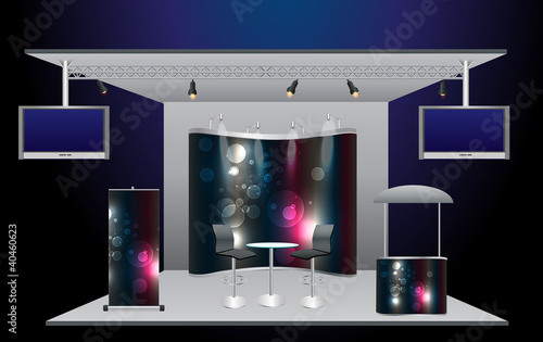 Vector Blank trade exhibition stand counter, roll-up banner