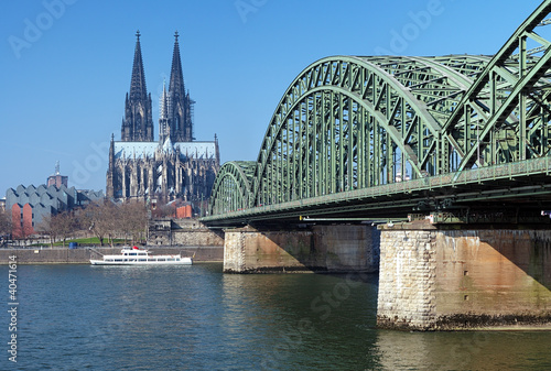 View on Cologne Cathedral and Hohenzollern Bridge, Germany