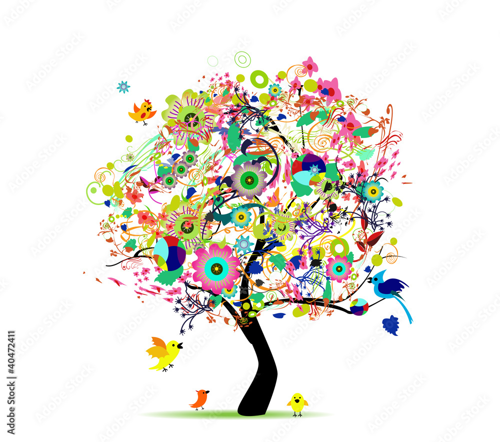Happy holiday, funny tree with balloons Happy holiday, funny tree with balloons