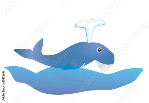 smiling blue whale kid on ocen wave vector illustration