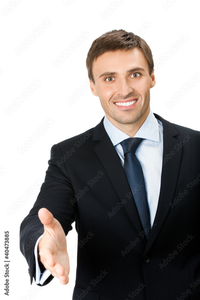 Businessman giving hand for handshake, isolated Businessman giving hand for handshake, isolated