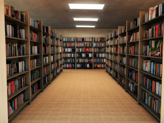 Wandcirkels Bibliotheek Boekenkast in klassieke bibliotheek  © Photobank