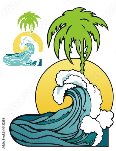 Tropical illustration with stencil version included