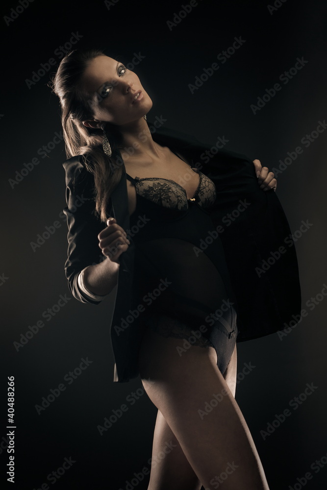 Fototapeta premium Beautiful woman in jacket and lingerie