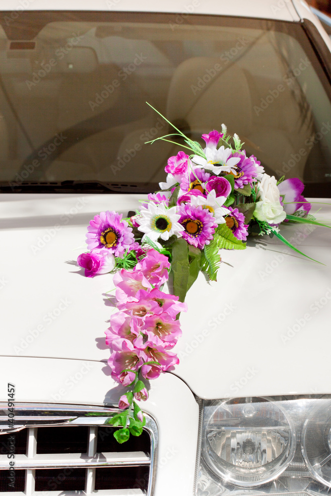 bouquet décoration voiture mariage Stock Photo