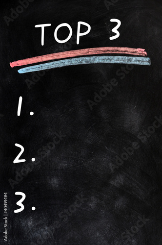 Blank menu of top three on a blackboard background