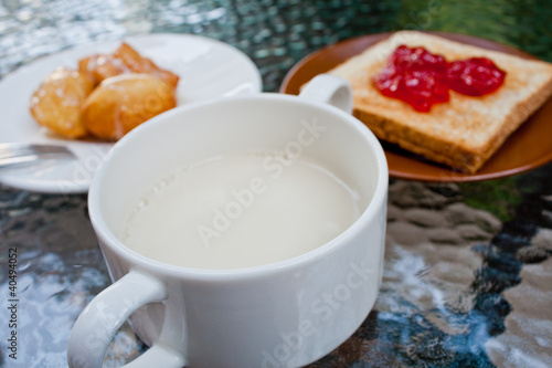 Breakfast milk and bread