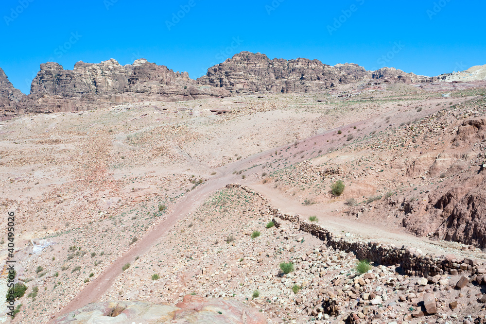 crossroads in stone waste land of Petra