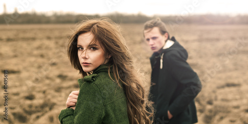 beautiful couple in the park in spring