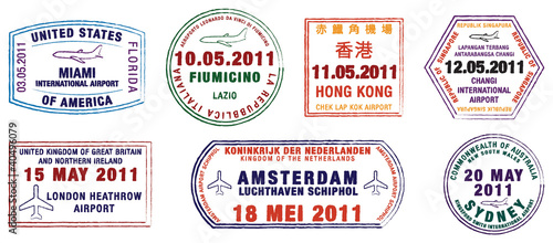 A collection of world airport stamps in vector format. photo