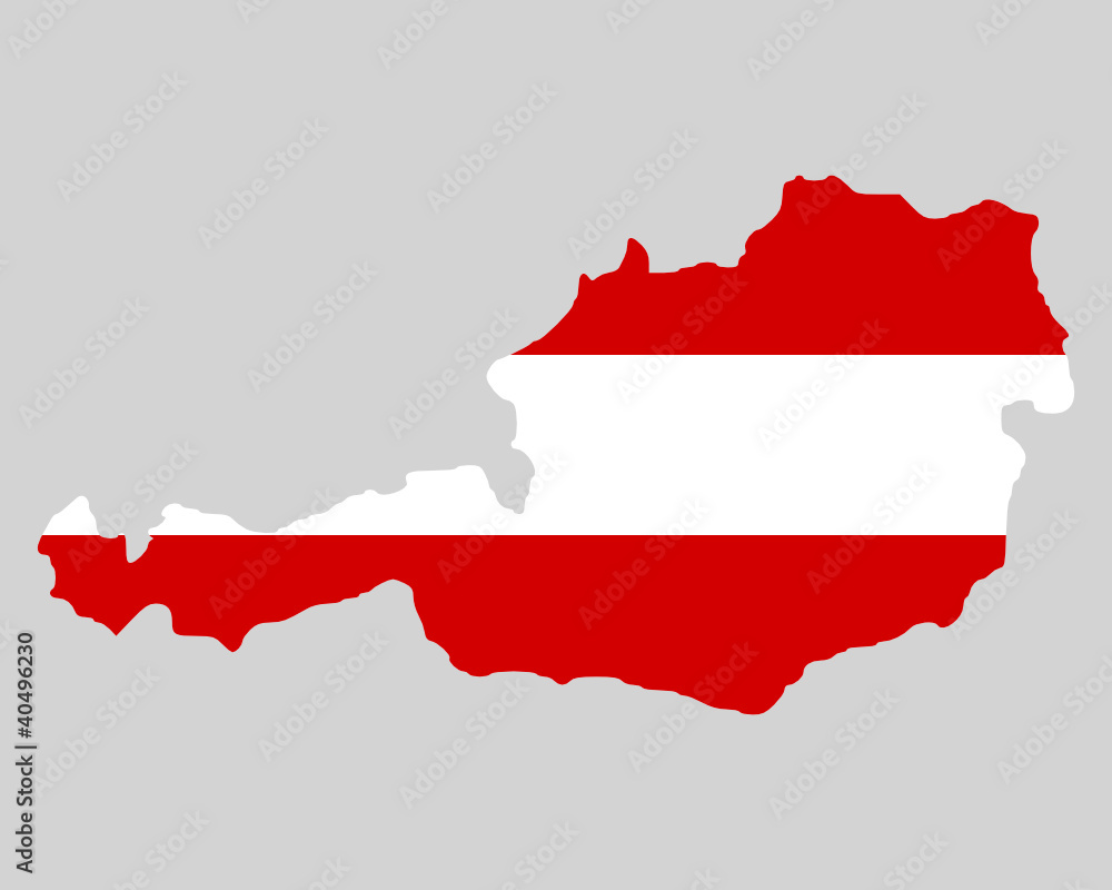 Obraz premium Karte und Fahne von Österreich