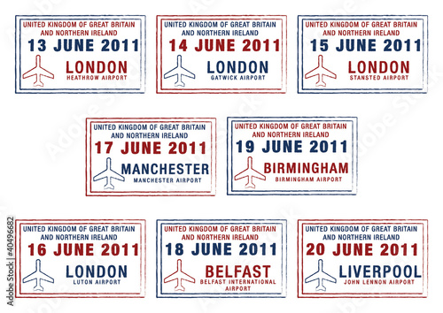 Passport stamps of the UK and Northern Ireland. photo