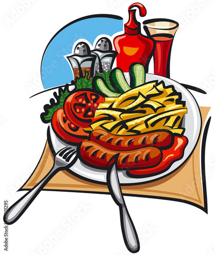 French fries and sausages
