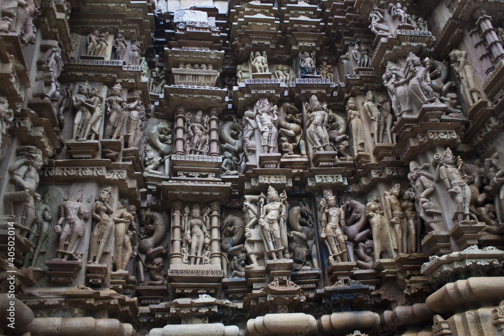 Detail of carving on a temple in Khajuraho Detail of carving on a temple in Khajuraho
