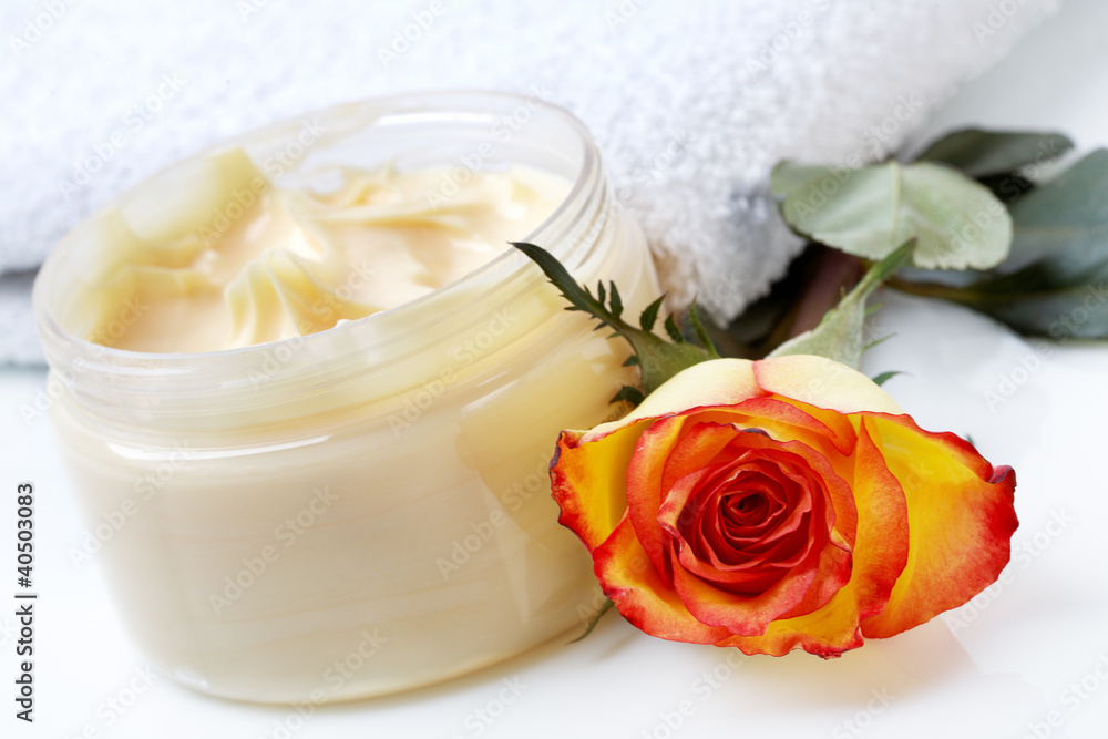 Cream with white Hand Towel and Rose