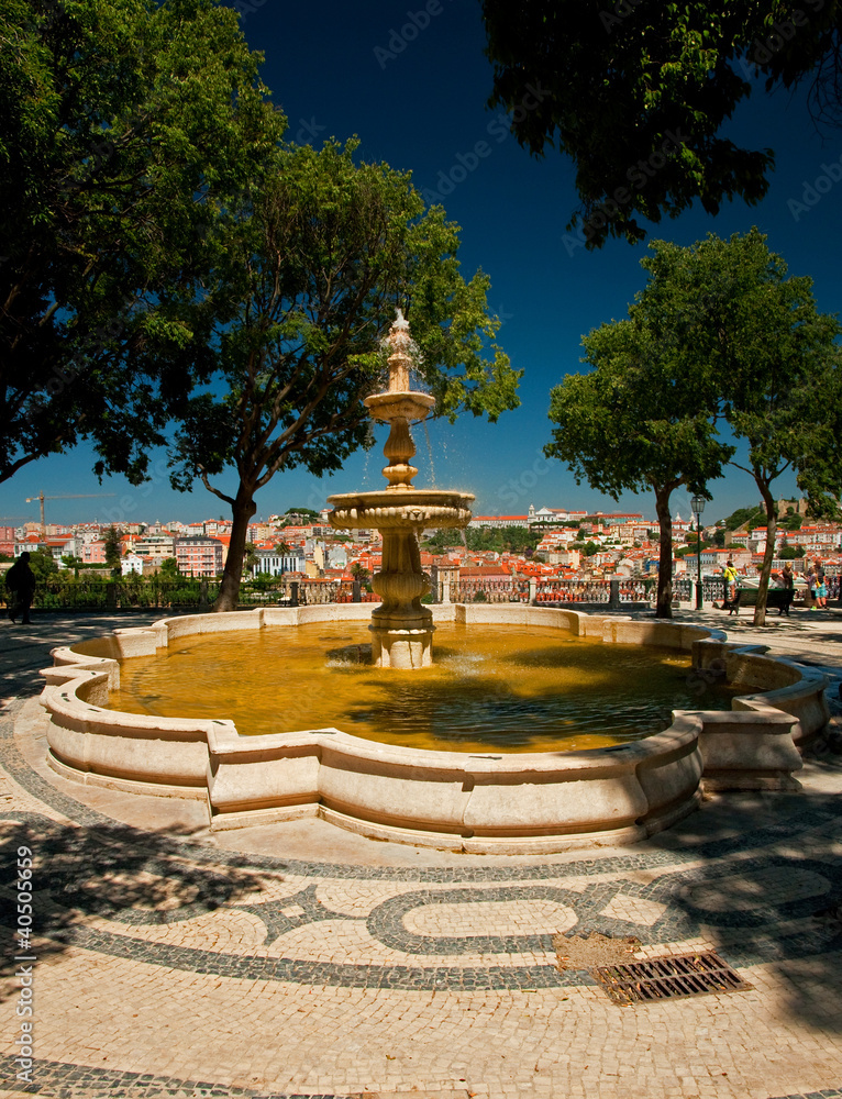 Nice park in the city with fountain in Lisbon