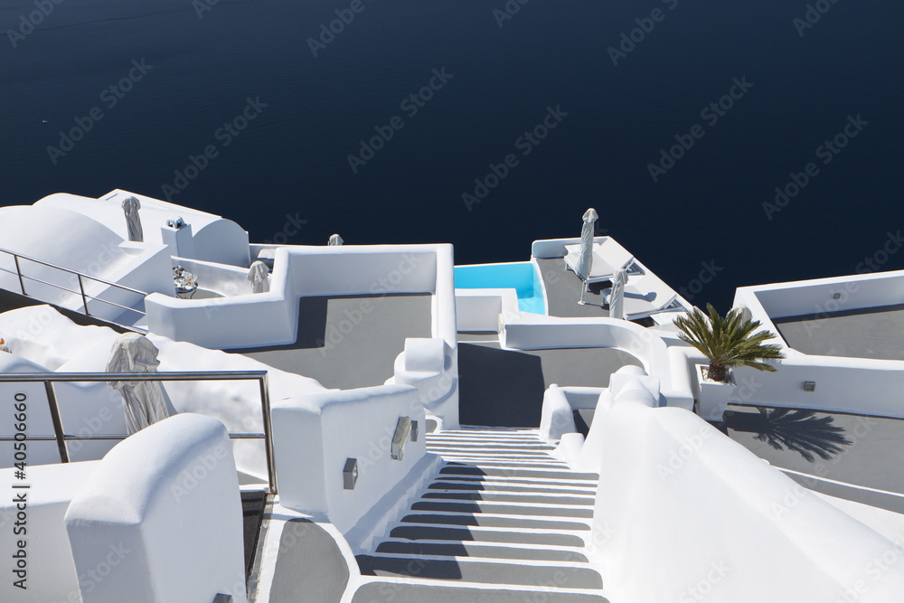 Naklejka premium Projekt typowej architektury na wyspie Santorini