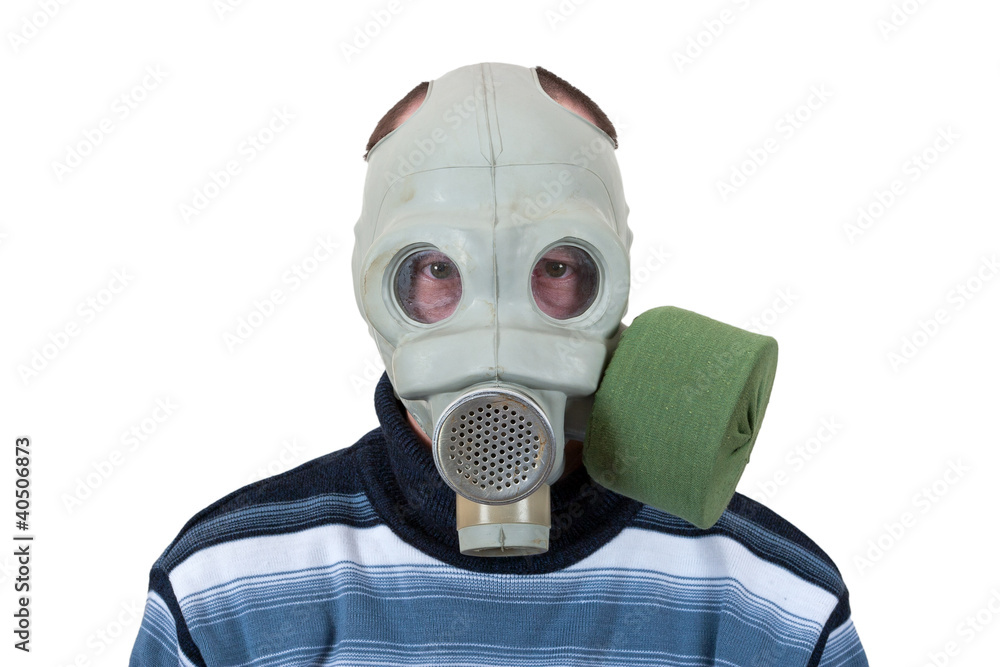 Man in gas mask isolated on white background Man in gas mask isolated on white background