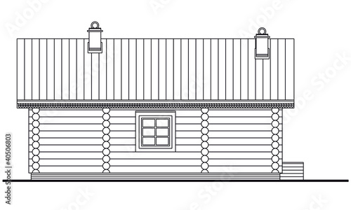 Detailed drawing of wooden sauna building facade
