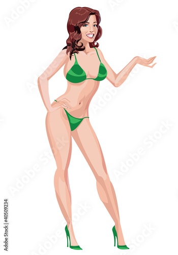 Girl in green bikini