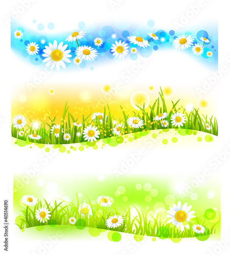 Three bright flower banners
