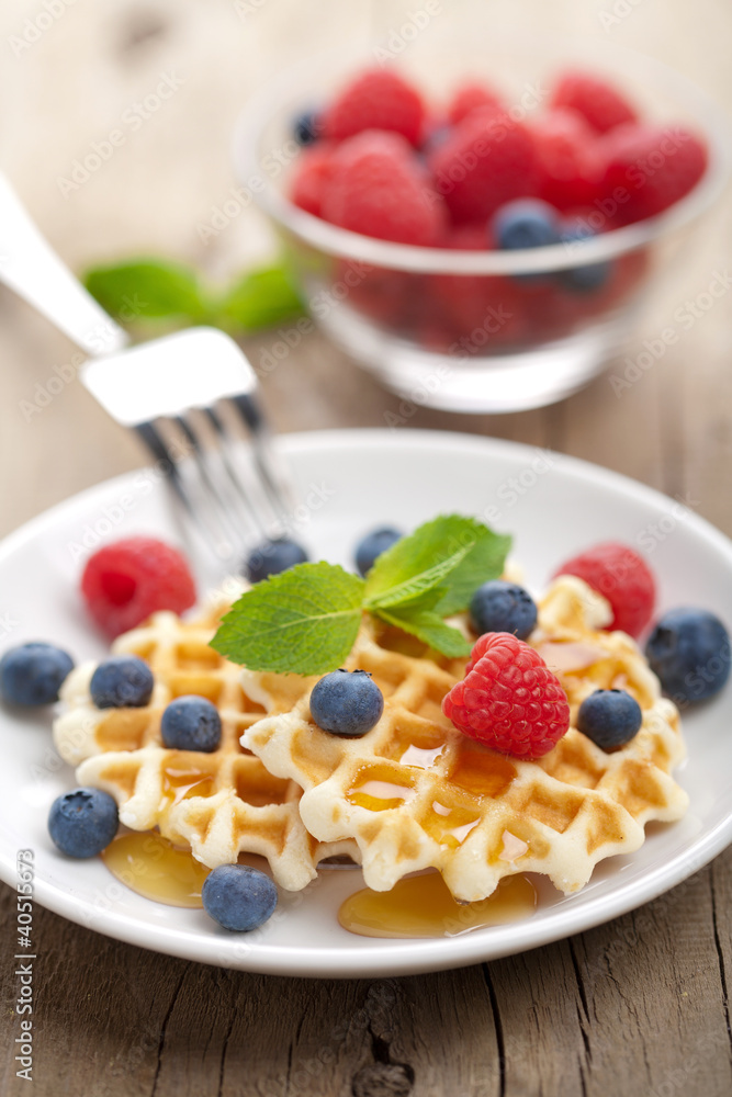 waffles with fresh berries and honey waffles with fresh berries and honey